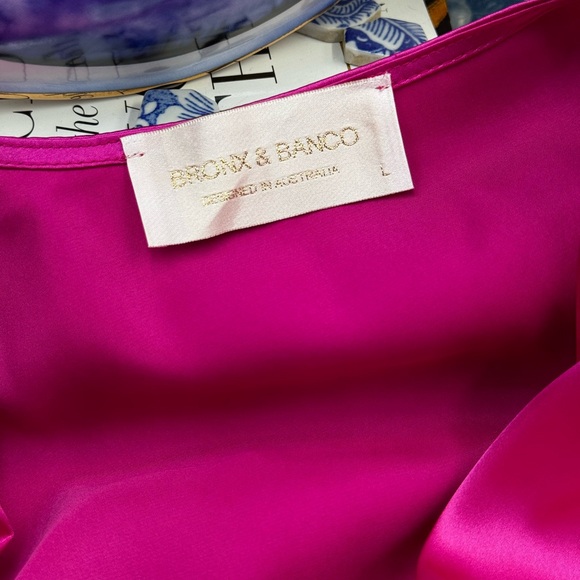 🆕 BRONX & BANCO 🧿 NWOT Bedouin V-Neck Ruffle Mini Dress, Pink Silk - Size L - Picture 13 of 15